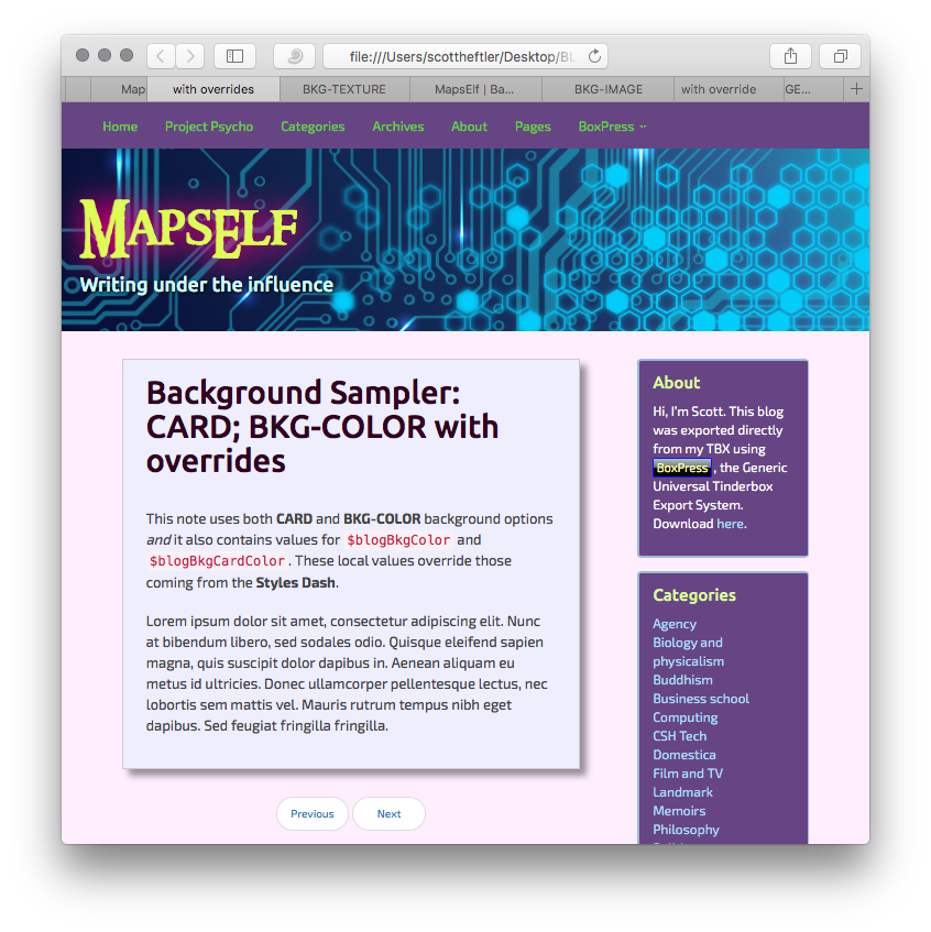Export using both CARD and BKG-COLOR. But now the Styles Dash webpage and card colors are overridden by the local settings. Export using both CARD and BKG-COLOR. But now the Styles Dash webpage and card colors are overridden by the local settings.