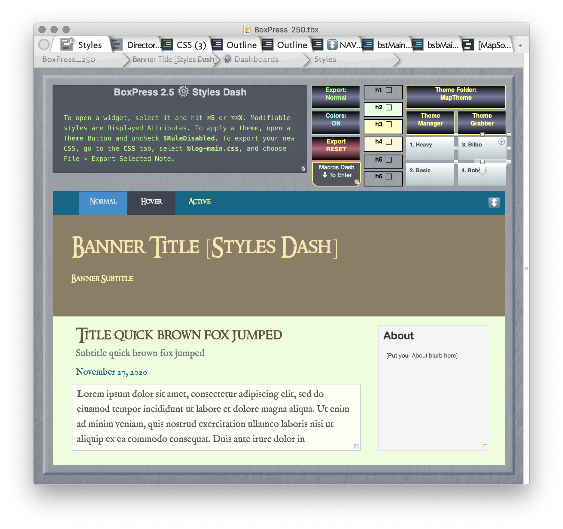 What things look like after running the Theme 3 button. What things look like after running the Theme 3 button.