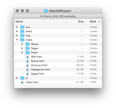 The exported directory structure of your blog. The exported directory structure of your blog.