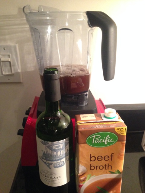 Beef broth and wine. Beef broth and wine.
